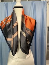 Orange Black Beige Equestrian Print Satin Polyester Square Scarf for Women