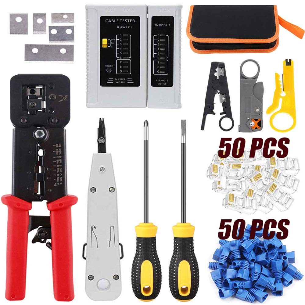 LEATBUY RJ45 Crimp Tool Set for Crimper Kit CAT5/CAT6 Ethernet Crimping Tool ...