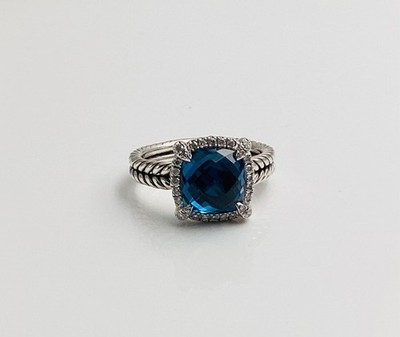 David Yurman Sterlingsilber Chatelaine Ring mit Hampton Blautopas & Pave Dias