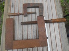 2x Alte Holz Schraubzwinge klein gro&szlig; Zwinge holzgewinde Tischler Schraubstock