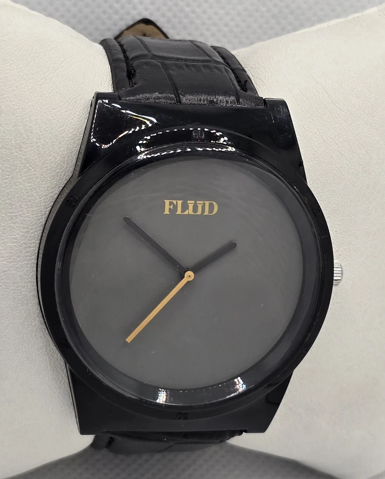 Reloj Hombre Flud Minimalista Redondo Esfera Negra Estuche Cuarzo Negro Correa Cuero 04 Foto 3 de 4
