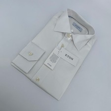 Eton Dress Shirt Mens L 16 1/2 - 42 White Pleated Slim Fit Collared Button Up