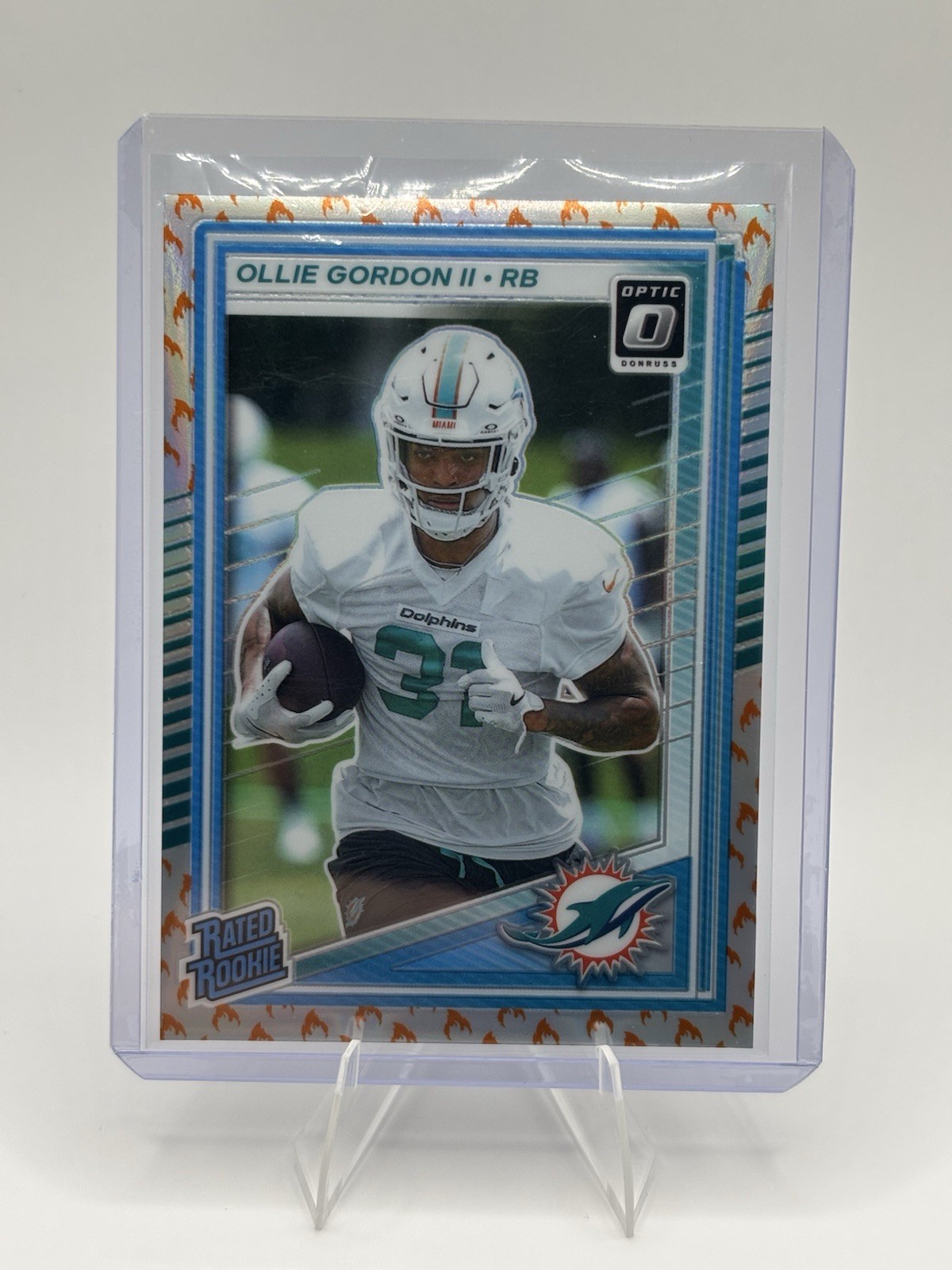 2025 Panini Donruss Optic Fire Emoji SSP Ollie Gordon II Rated Rookie #218