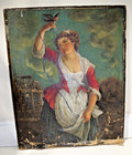ZS Estate Antique Nicolas Lancret Style Painting Girl & The Escaped Bird fm Cage — photo 2
