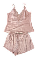 Excellent Pink Satin Babydoll Set Cami Shorts Size M