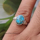Handmade Blue Copper Turquoise Ring: Oval 925 Sterling Silver Jewelry All Size