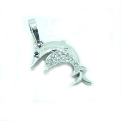 Sterling Silber schwarzer Diamant und Kubik Set Delphin Anhänger-GRATIS Geschenkbox