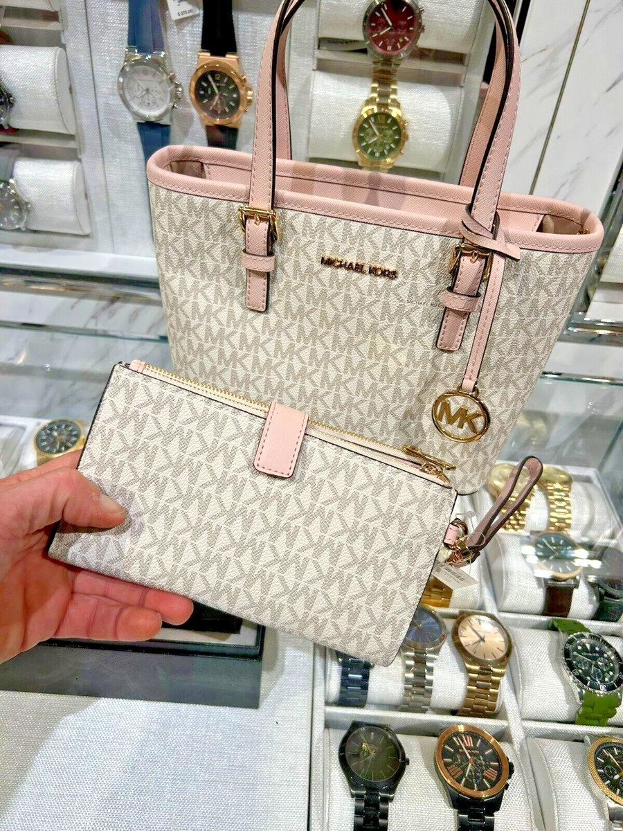 Michael Kors Jet Set Travel XS Tote Handbag + Double Zip Wallet