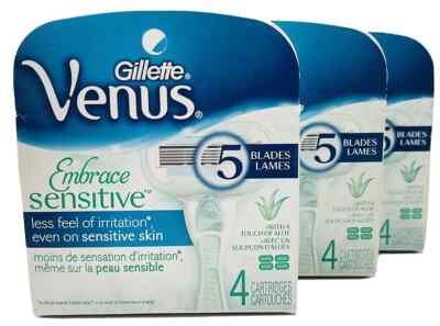 12 Gillette Venus Embrace Sensitive with Aloe Razor Shaver Refill Cartridges