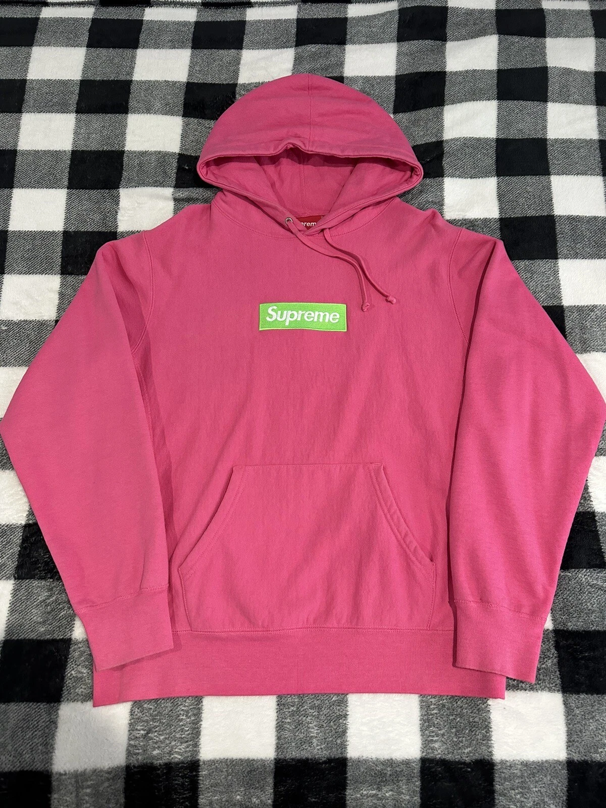 Sweat à capuche logo boîte magenta vert citron Supreme FW17 grand !