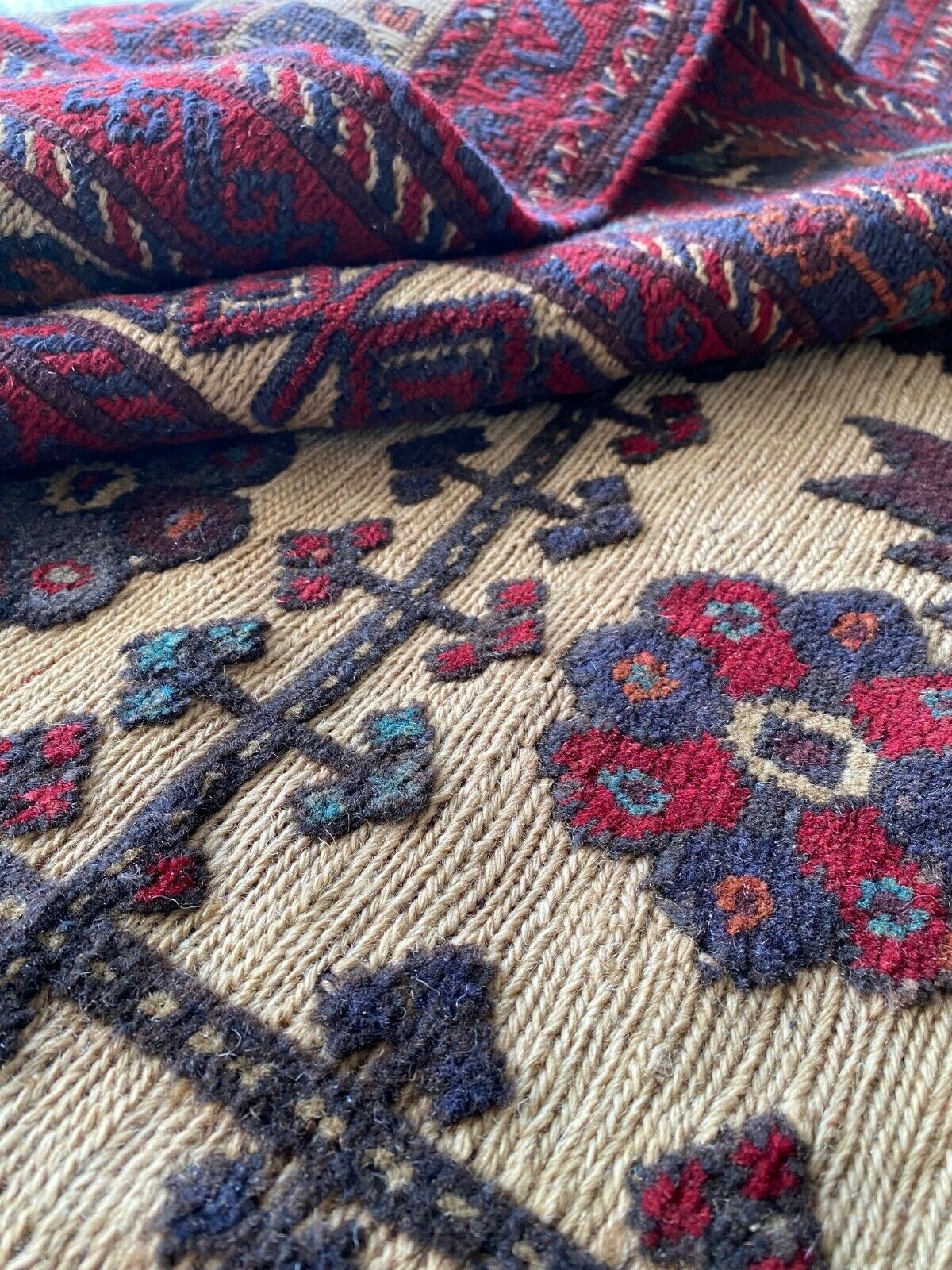 Handmade Vintage Russian Tajik Flat Weave, Tribal & Floral Design, Mint Cond,7x9