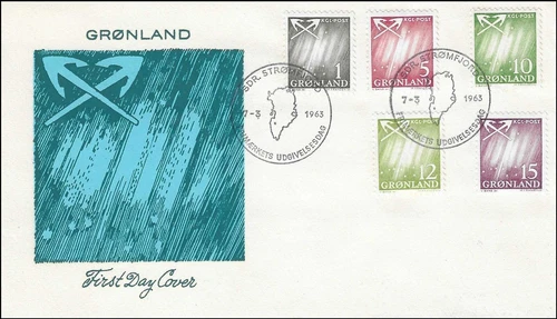 Northern Lights Aurora Borealis Complete Set Greenland Denmark FDC cover 1963