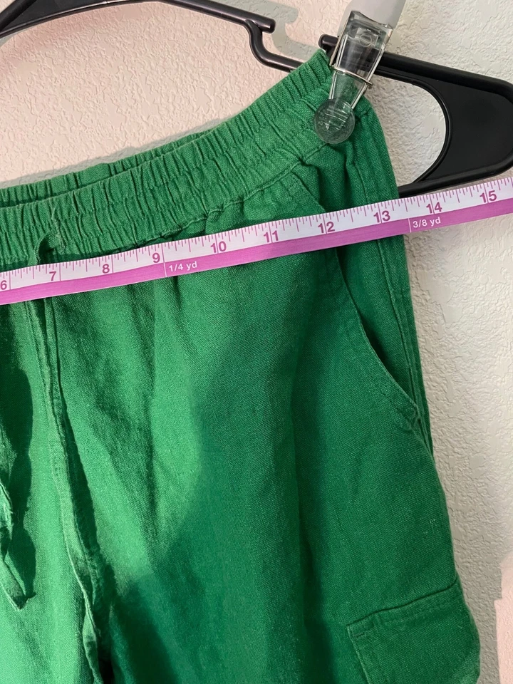 Love Tree Women’s Linen Pants Wide Leg Size S Green Pockets Boho Beachy - Image 2 of 4