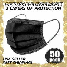 50 PCS Face Mask Non Medical Surgical Disposable Mouth Cover 3Ply Earloop BLACK