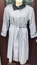 Vtg Forenza Womens Trench Coat Long Gray Black Lined 1980s Sz 5 / 6 Plaid Check