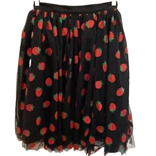 Unique Vintage Strawberry Tulle Skirt Small 4 Black Rockabilly Pinup Poof Layers