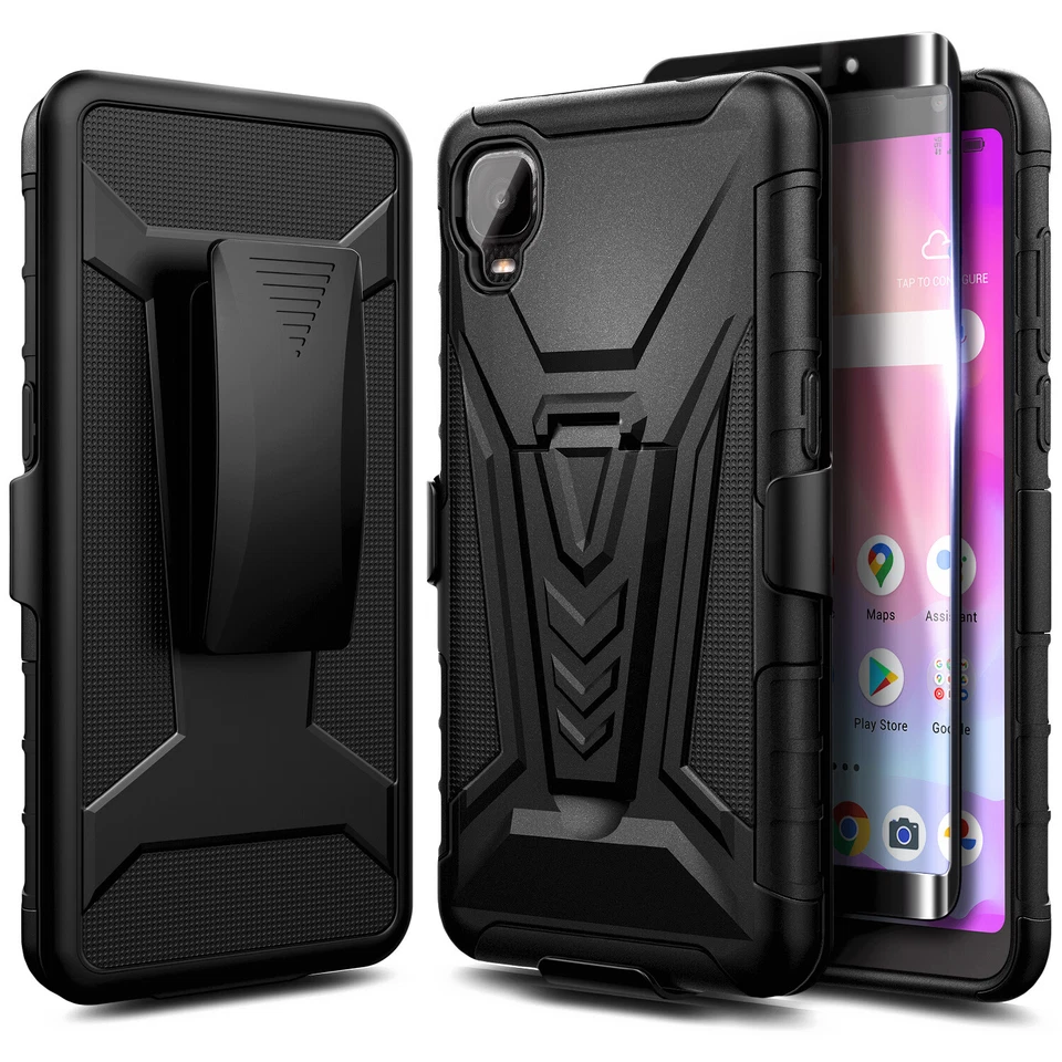 For Alcatel TCL A30 Case Holster Clip Stand Phone Cover w/ Tempered Glass - Image 3 of 4