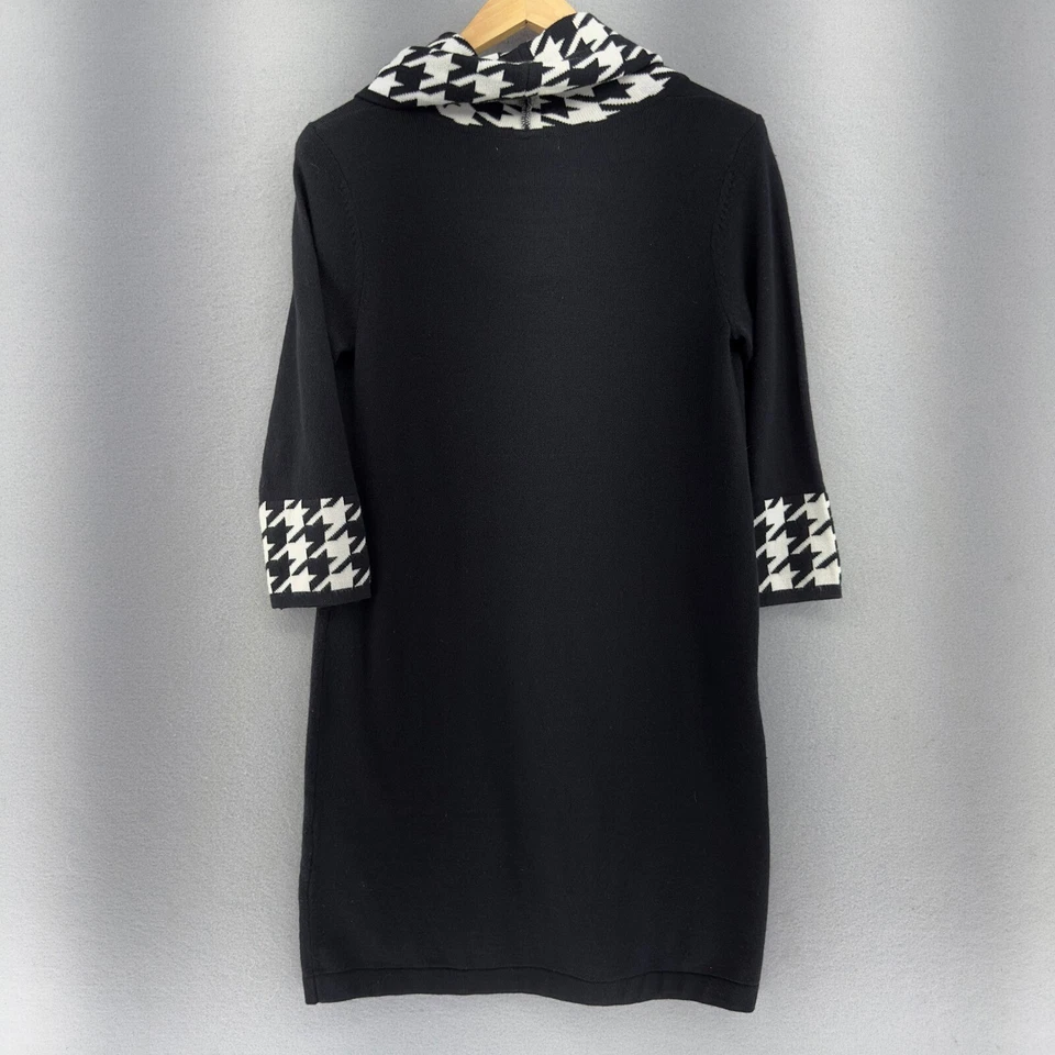 Vestido Suéter Retro Sandra Darren Capucha Cuello Pata de Gallo Bolsillos Negro Talla Grande Foto 2 de 4