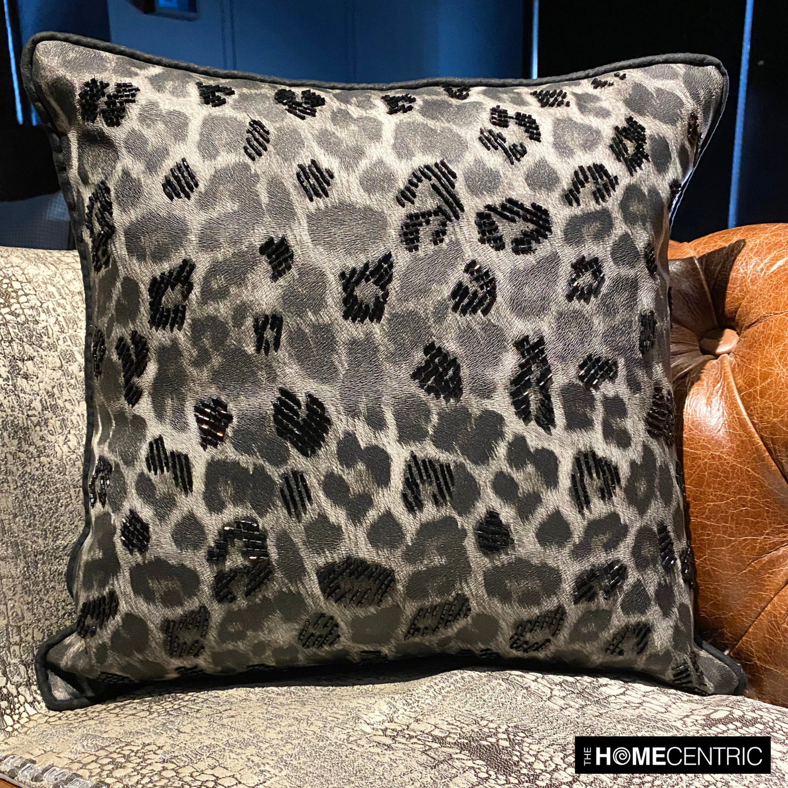 Stylish 16x16 Black Faux Leather & Suede Wild Spotted Decorative Pillow Cover