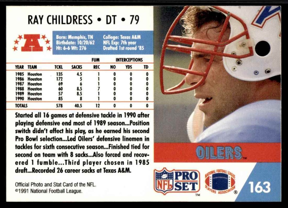 1991 Pro Set Ray Childress Houston Oilers 163 18738 eBay