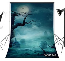 Halloween cemetery Backdrop Dead Tree Moon Bats Photo Background Studio Props