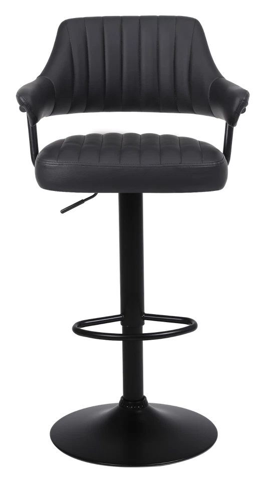 2 X PLUSH BLACK BAR STOOLS, GAS LIFT, BREAKFAST KITCHEN BAR PADDED ARMS & BACK - Image 2 of 4