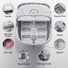KASJ T5-A White Foot Spa Bath Massager - Heated Folding Basin 6 Massage Rollers.
