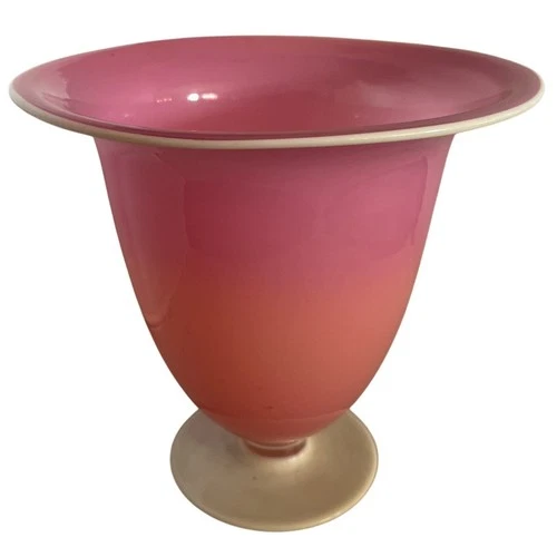 Steuben Pink Rosaline Alabaster Centerpiece Vase – Footed Flared 8.25”