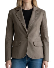 MNG Mango Women's One Button Jacket Cotton Lined Size 10 Military Brown