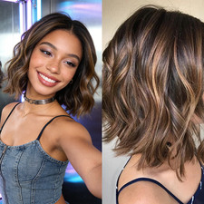 Short Bob Lace Front Wigs for Women Ombre Blonde Highlights Human Hair Wig