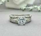 Vintage Round Cut Lab Created Diamond 14k White Gold FN Engagement Ring Set
