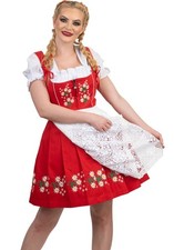L 16 German COTTON Dirndl Dress SET / EMBROIDERED Oktoberfest Short Red Waitress