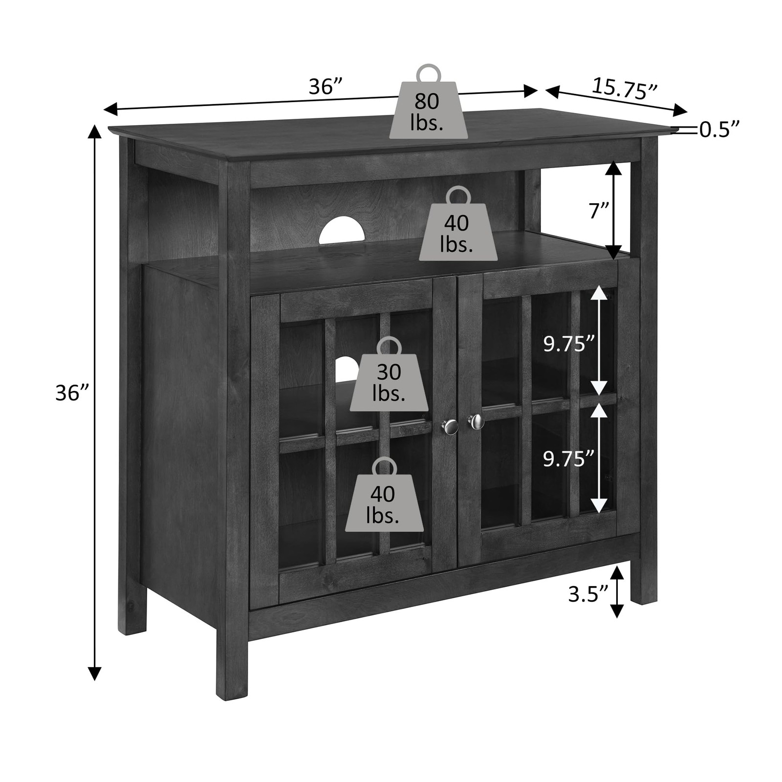 Pemberly Row Traditional Wood High Boy TV Stand for TVs up to 36" in Espresso