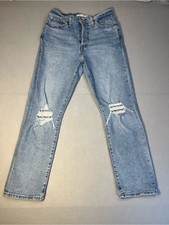 Levis Wedgie Straight Jeans Womens 30 Light Wash Distressed High Rise Button Fly