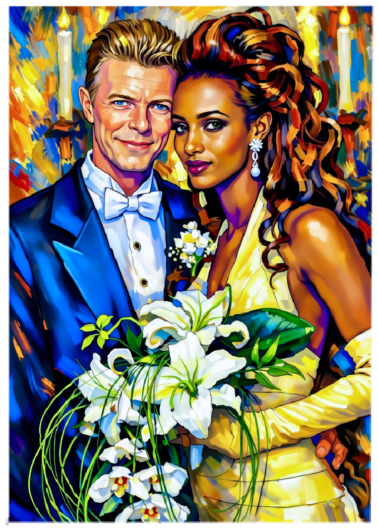 DAVID BOWIE & IMAN * Fun Novelty * CELEBRITY * Illustrated Art Card * ATC ACEO