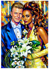 DAVID BOWIE & IMAN * Fun Novelty * CELEBRITY * Illustrated Art Card * ATC ACEO