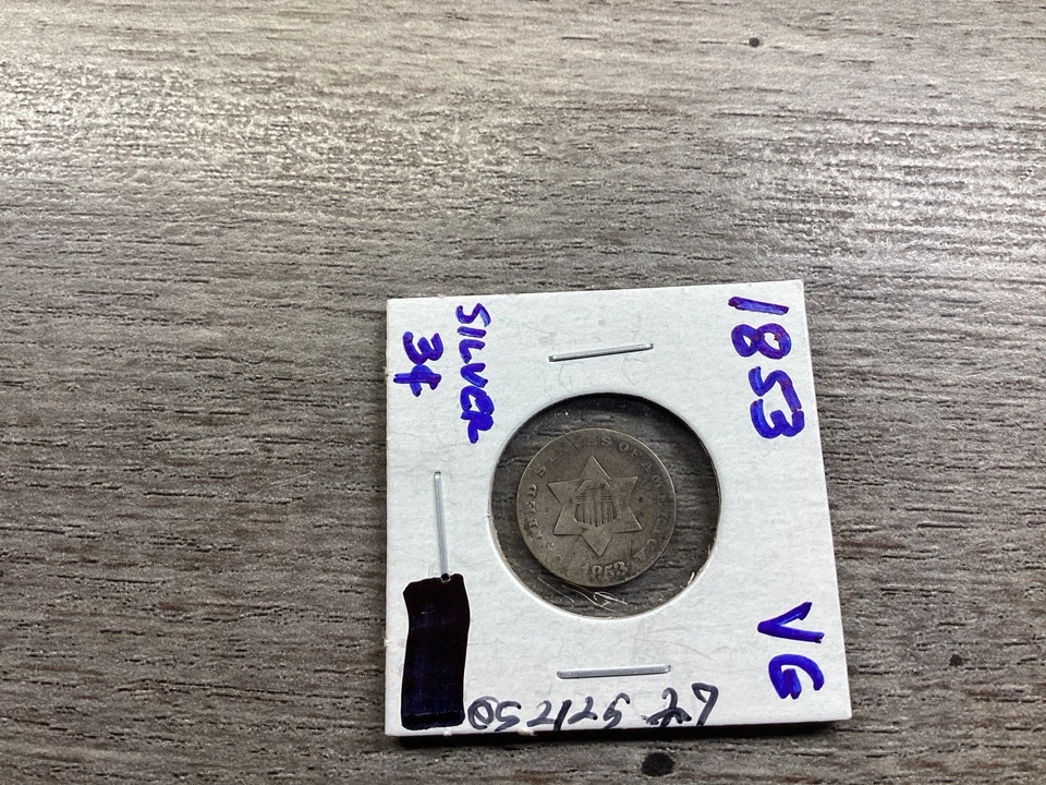 1853 Three Cent Silver Coin Key Date Type 1 No Outline to Stars 052125 27Ada - Image 2 of 4