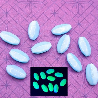 Sky Blue Uranium Glass Beads Long Hexagon 10pcs Czech 15x9mm