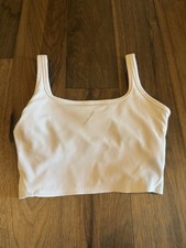 Ribbed Square Neck Cropped Tank with Built-in Bra - Large
