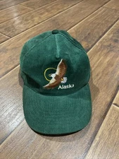 Vintage / Retro Green Corduroy Alaska Bald Eagle Snapback Hat Arctic Circle 