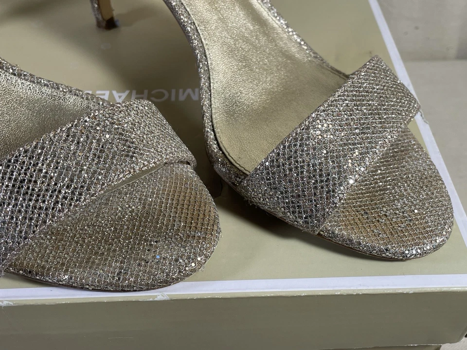 Michael Kors Sienna Mid Glitter Sandals Silver/Sand 8.5M – With Box, Used#005 - Image 2 of 4