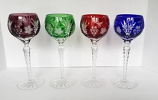 Set of 4 Crystal Clear Industries COLORED Cut to clear HOCK WINE GLASSES # CC17