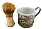 Vintage Metal/Milk Glass Shaving Mug With Bristle Brush Cup 2.5"