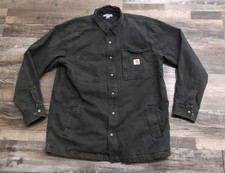 Carhartt Mens Large Rugged Flex Gray Canvas Fleece Lined Jacket Button Up