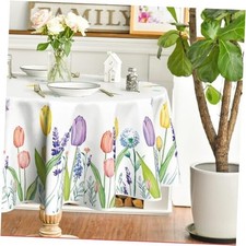 Spring Summer Tablecloth 70x70 Inch Round, Easter Watercolor 70" Round White