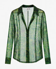 & Other Stories Green Floral Sheer Mesh Colla...