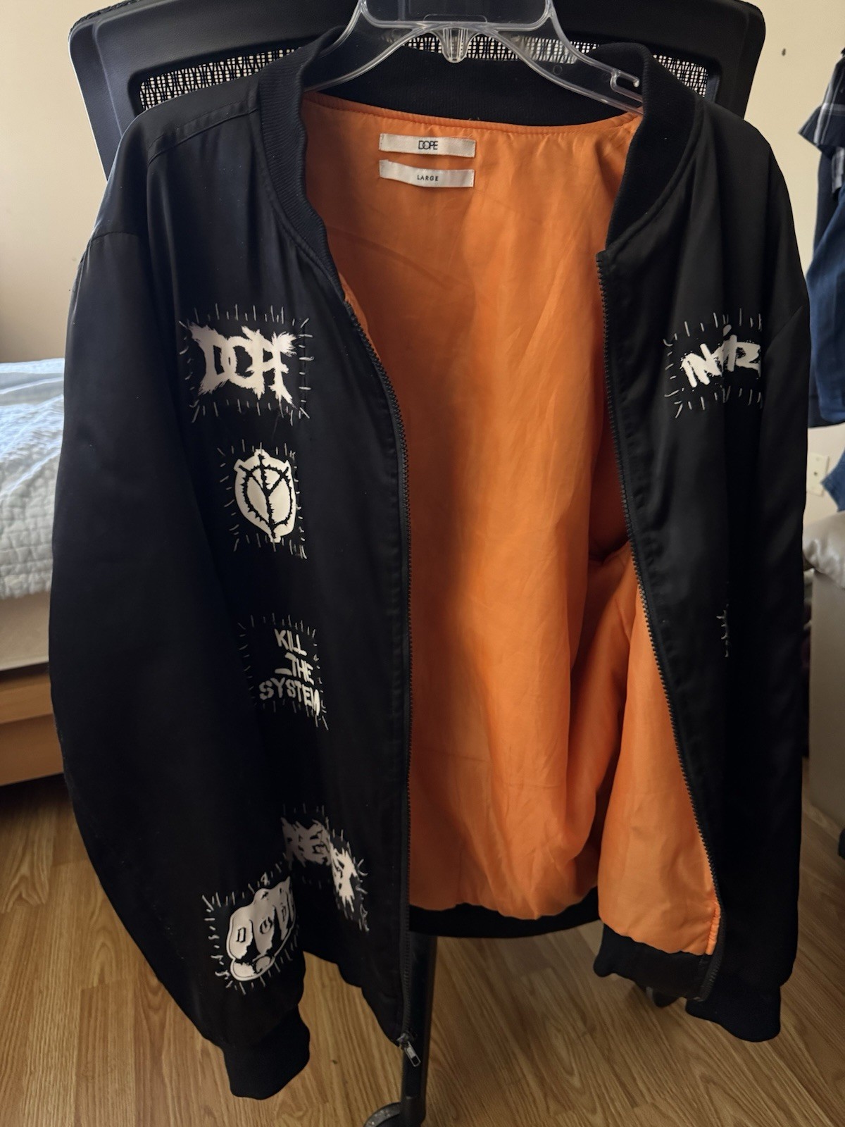 DOPE  Punk Patchwork Black Bomber Jacket Men Larg… - image 2