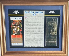 1972 Super Bowl VI Commemorative Custom Framed 23kt Gold Ticket Card Display