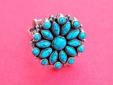 Natural Turquoise Ring 925 Sterling Silver Ring Blue Flower Ring Wedding Jewelry