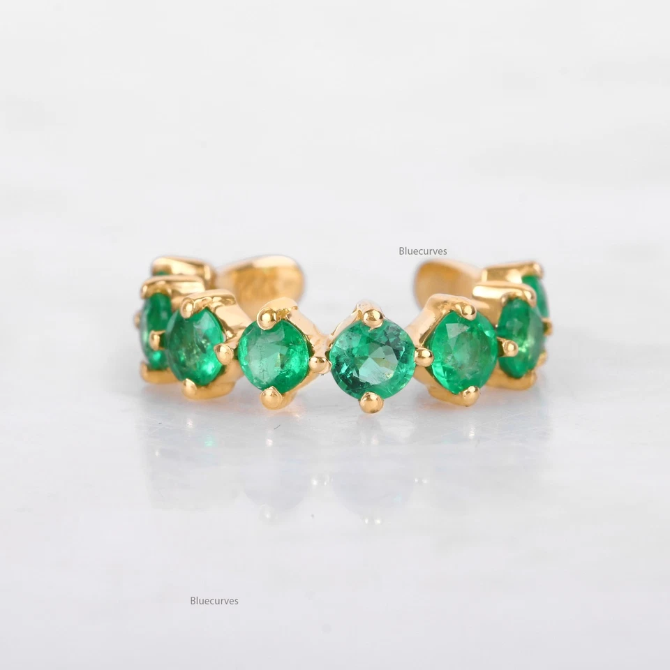Zambian Emerald Open Ear Cuff Earring, 14K Yellow Gold Dainty Minimalist Jewelry - Image 4 of 4